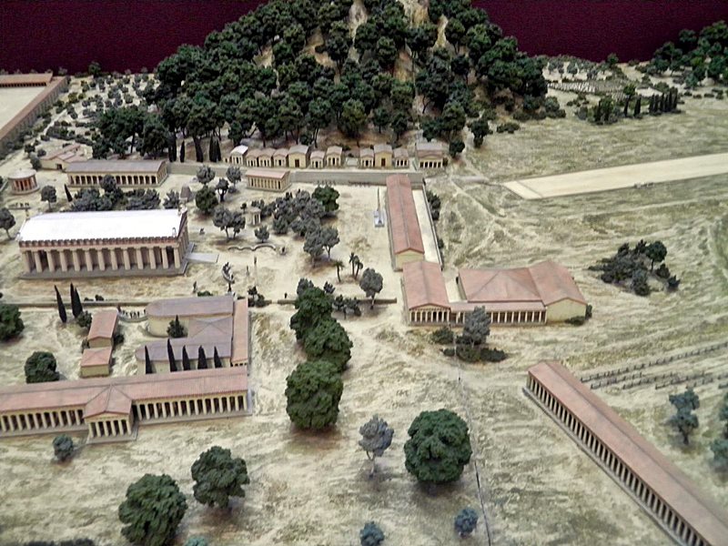 Maquete representando Olmpia, sede dos antigos Jogos Olmpicos da Antiguidade, tal como era por volta de 100 a.C. Foto: Carole