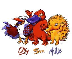 Olly, a kookaburra, Syd, a platypus and Millie, an echidna - Mascots - Sydney 2000 - Games of the XXVII Olympiad - Summer Olympic Games